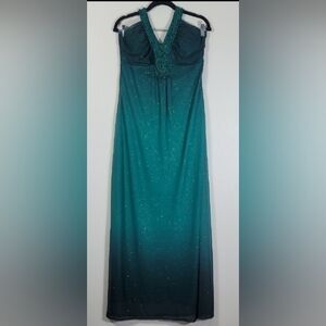 Y2K Roulette Womens Formal Maxi Gown Size 10 Green Sparkle Beaded Hoco
